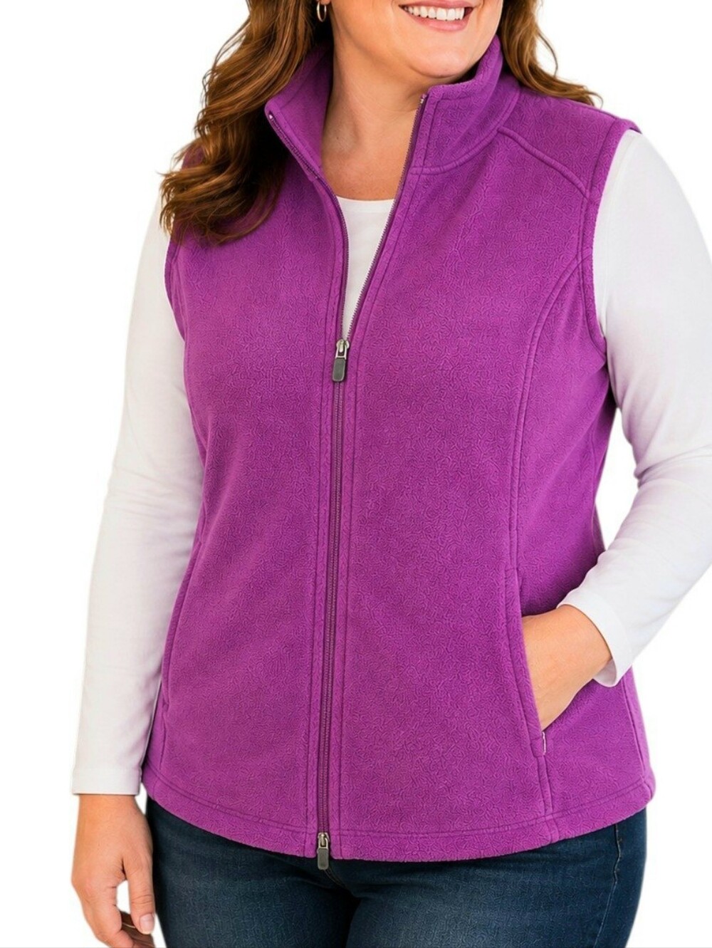 Lands' End Polartec Aircore 100 Women’s Purple Full Zip Fleece Vest Pockets 1X